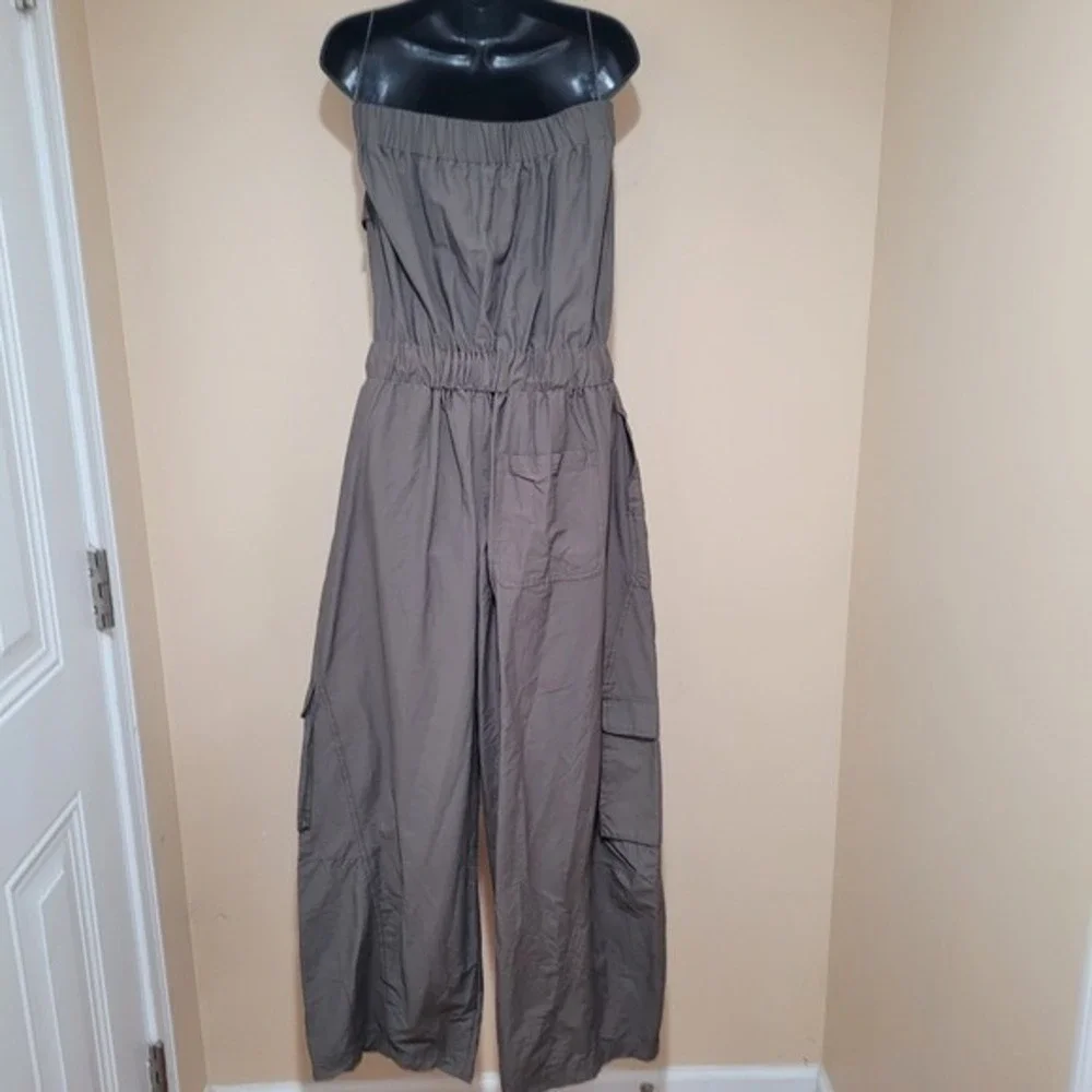Free People Movement‎ Utility Cargo Strapless Jumpsuit pewter womens Shot clock - Picture 9 of 13